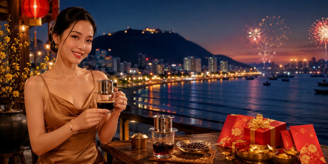 Người dùng Vũng Tàu nhận thưởng thể thao qua ứng dụng di động tại quán cà phê ven biển